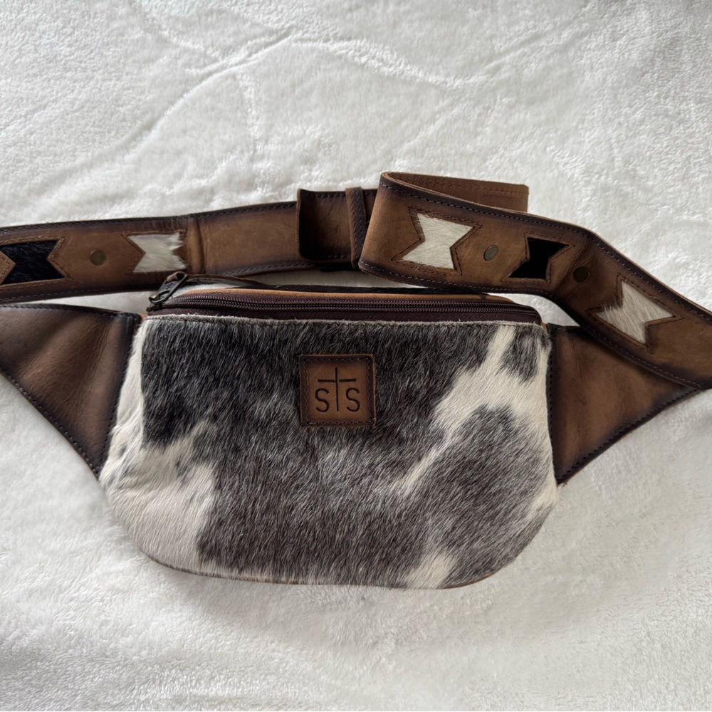 Stylish Brown and White Leather Belt Bag